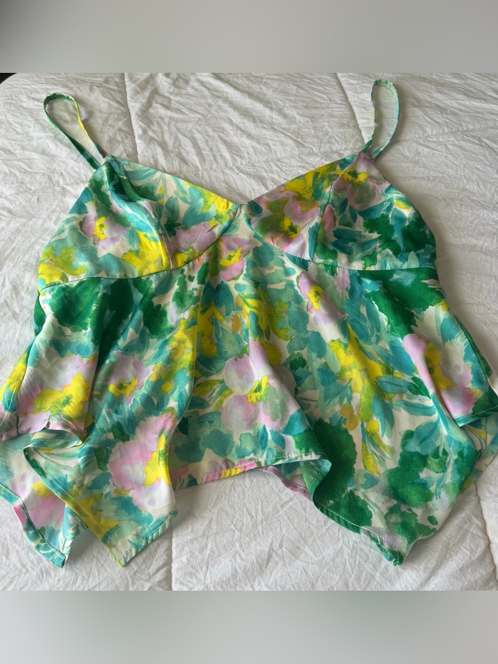 wild fable Floral Watercolor Handkerchief Camisole in Green, Yellow & Pink